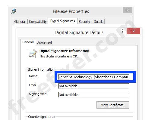 Screenshot of the Tencent Technology (Shenzhen) Company Limited certificate
